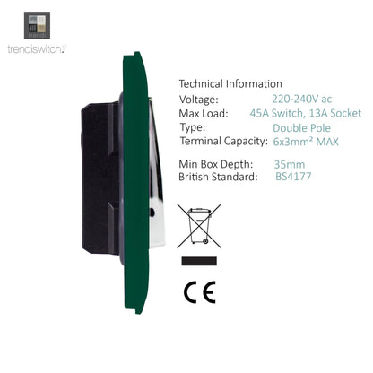 Trendi Switch 45 Amp Cooker Switch & 13 Amp Plug Socket with Neon in Dark Forest Green