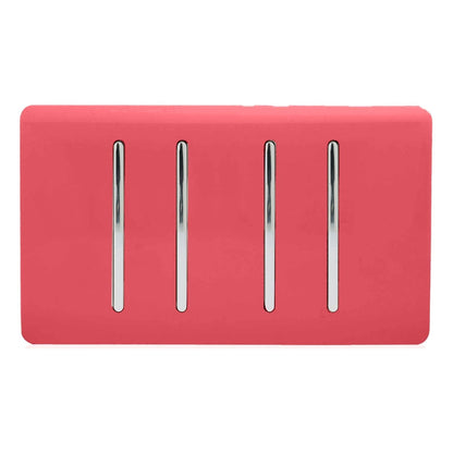Trendi Switch 4 Gang Light Switch (2x 1 or 2 Way & 2 x Intermediate)in Strawberry Red