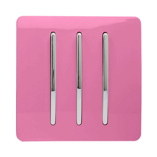 Trendi Switch 3 Gang 1 or 2 way Rocker Light Switchin Candy Pink