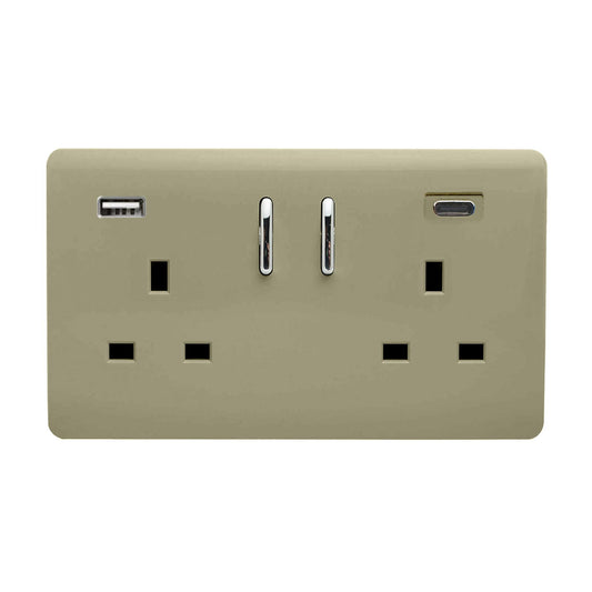 Trendi Switch 2 Gang USB 65W Type A & C USB Plug Socket in Champagne Gold