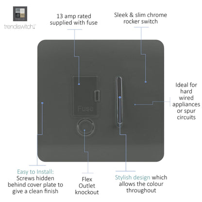 Trendi Switch 13 Amp Fused Spur with Flex Outlet in Charcoal Grey