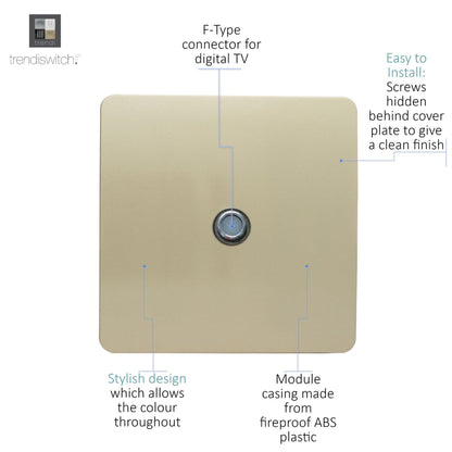 Trendi Switch 1 Gang Male F-Type Satellite Television Socket in Champagne Gold