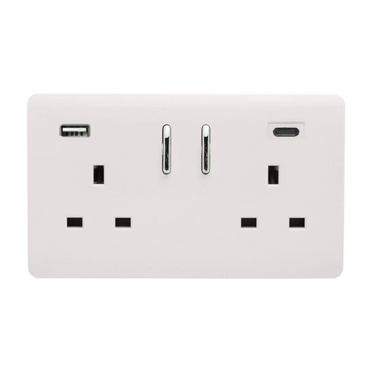 Trendi Switch 2 Gang USB 65W Type A & C USB Plug Socket in Ice White