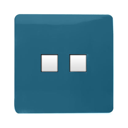 Trendi Switch 2 Gang RJ45 Cat 5e PC Ethernet & Telephone Slave Sockets in Ocean Blue
