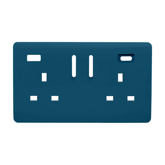 Trendi Switch 2 Gang Type A&C USB Spare Faceplate For Modern Designer Plug Socket in Midnight Blue
