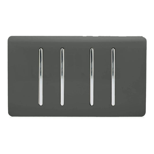 Trendi Switch 4 Gang Light Switch (2x 1 or 2 Way & 2 x Intermediate)in Charcoal Grey