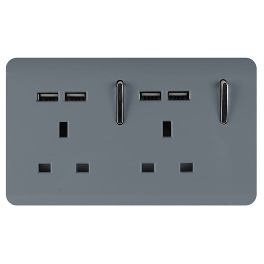 Trendi Switch 2 Gang 4 Port USB 2100mA Plug Socket in Warm Grey