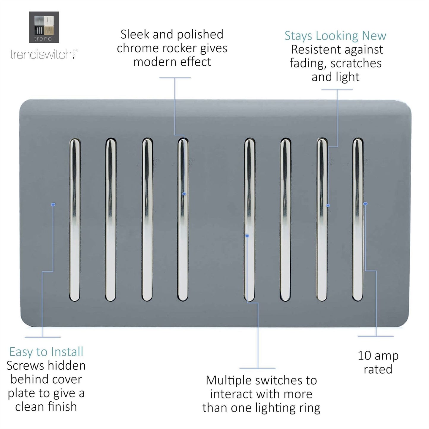 Trendi Switch 8 Gang 1 or 2 Way Light Switchin Warm Grey