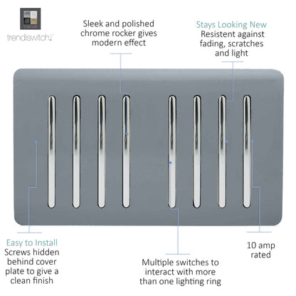 Trendi Switch 8 Gang 1 or 2 Way Light Switch in Warm Grey