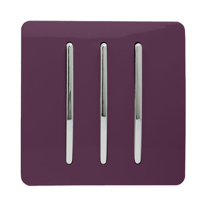 Trendi Switch 3 Gang 1 or 2 way Rocker Light Switch in Plum Purple