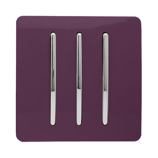 Trendi Switch 3 Gang 1 or 2 way Rocker Light Switchin Plum Purple
