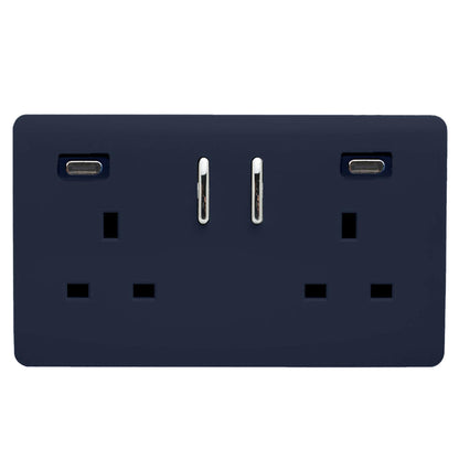 Trendi Switch 2 Gang USB 24W Type C USB Plug Socket in Navy Blue