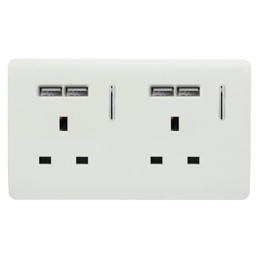 Trendi Switch 2 Gang 4 Port USB 2100mA Plug Socketin Ice White