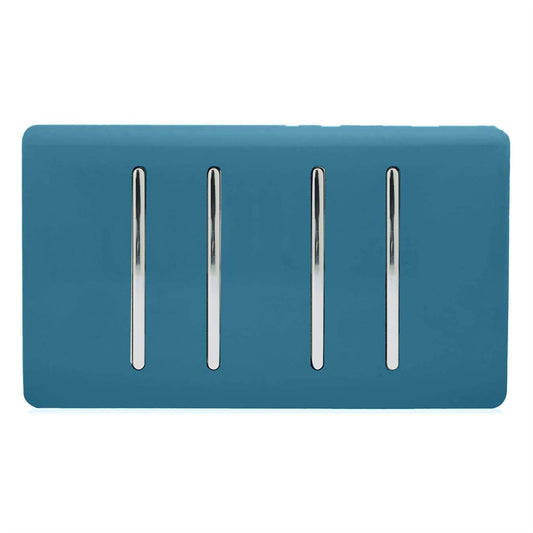 Trendi Switch 4 Gang Spare Twin Faceplate for Modern Designer Light Switch in Ocean Blue