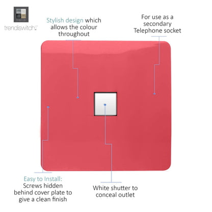 Trendi Switch 1 Gang Cat 3 Telephone Slave Socket in Strawberry Red
