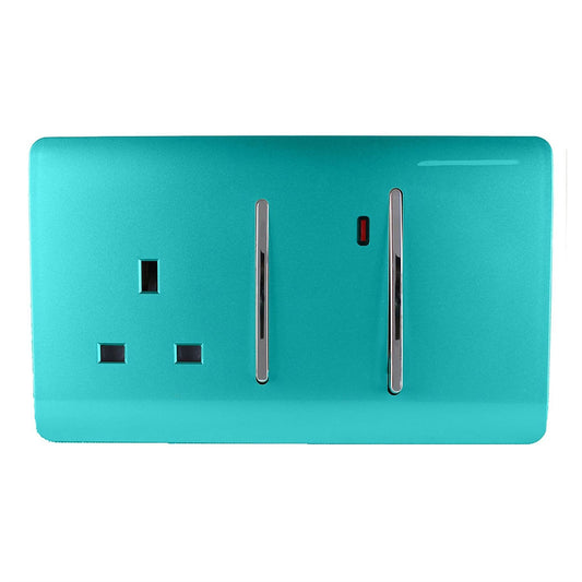 Trendi Switch 45 Amp Cooker Switch & 13 Amp Plug Socket with Neonin Bright Teal