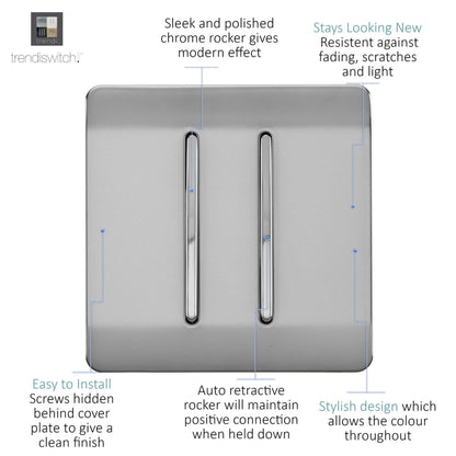 Trendi Switch 2 Gang Retractive Doorbell Switch in Brushed Steel