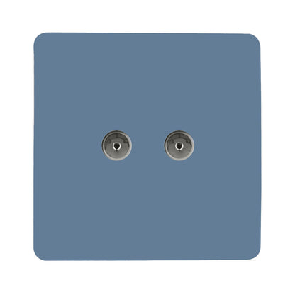 Trendi Switch 2 Gang Female Co-Axial Television Socket in Sky Blue