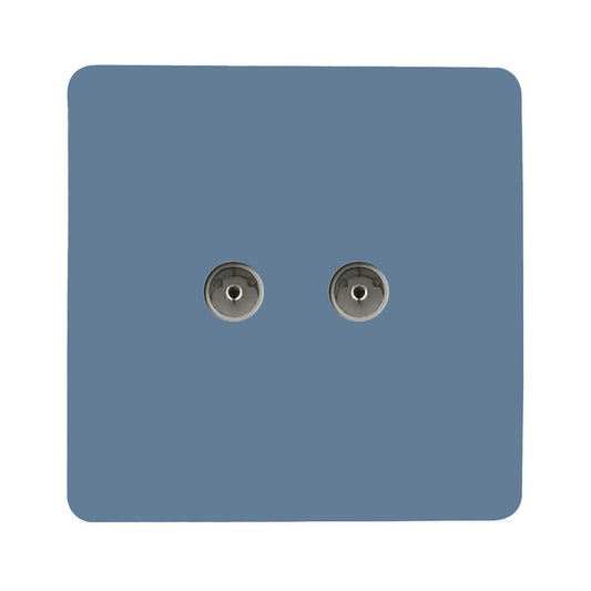Trendi Switch 2 Gang Female Co-Axial Television Socket in Sky Blue