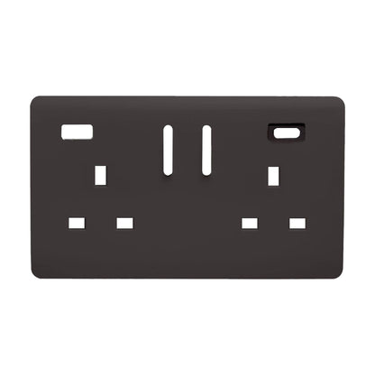 Trendi Switch 2 Gang Type A&C USB Spare Faceplate For Modern Designer Plug Socket in Dark Mocha Brown