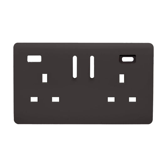 Trendi Switch 2 Gang Type A&C USB Spare Faceplate For Modern Designer Plug Socket in Dark Mocha Brown