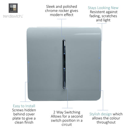 Trendi Switch 1 Gang 1 or 2 way Rocker Light Switch in Cool Grey