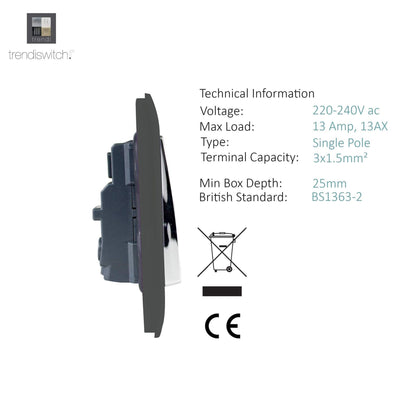 Trendi Switch 1 Gang 13 Amp Switched Plug Socket in Charcoal Grey