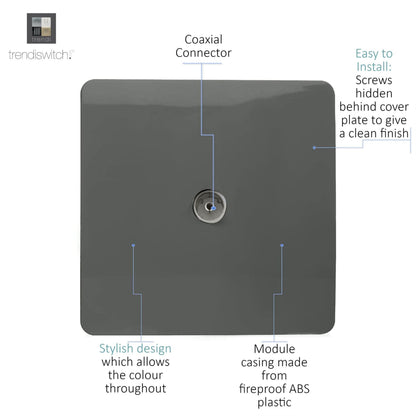Trendi Switch 1 Gang Female Co-Axial Television Socket in Charcoal Grey