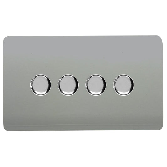 Trendi Switch 4 Gang 1 or 2 way 150w Rotary LED Dimmer Light Switchin Platinum Silver