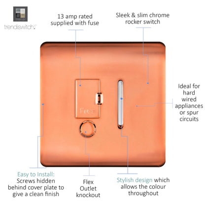 Trendi Switch 13 Amp Fused Spur with Flex Outlet in Copper