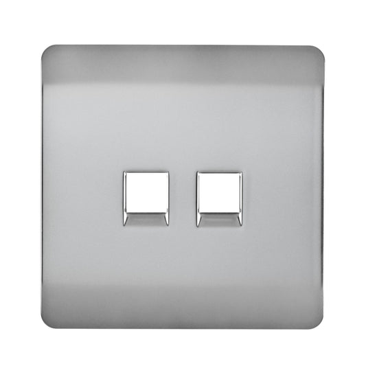 Trendi Switch 2 Gang Spare Faceplate For Modern Designer Telephone Slave Socket in Brushed Steel