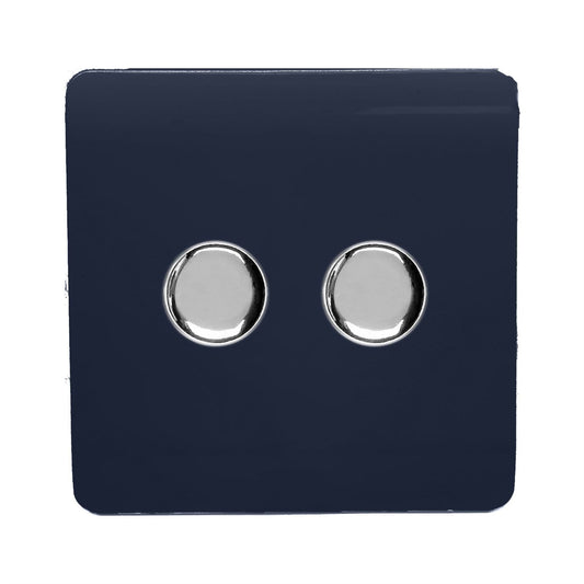 Trendi Switch 2 Gang 1 or 2 way 150w Rotary LED Dimmer Light Switchin Navy Blue