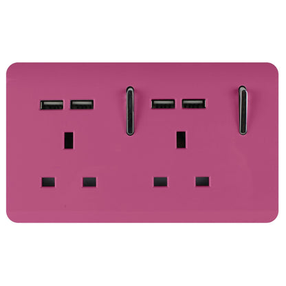 Trendi Switch 2 Gang 4 Port USB 2100mA Plug Socket in Candy Pink