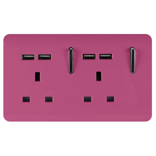 Trendi Switch 2 Gang 4 Port USB 2100mA Plug Socketin Candy Pink