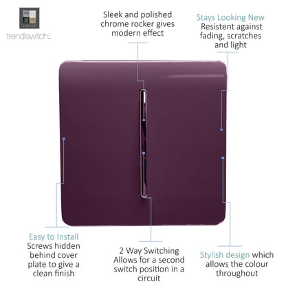 Trendi Switch 1 Gang 1 or 2 way Rocker Light Switch in Plum Purple