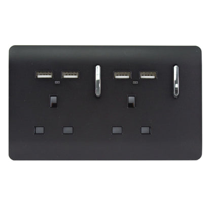 Trendi Switch 2 Gang 4 Port USB 2100mA Plug Socket in Matt Black