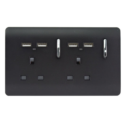 Trendi Switch 2 Gang 4 Port USB 2100mA Plug Socketin Matt Black
