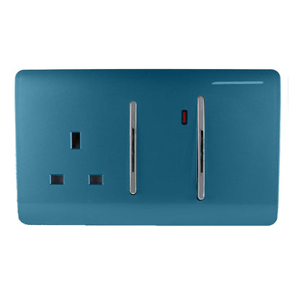 Trendi Switch 45 Amp Cooker Switch & 13 Amp Plug Socket with Neon in Ocean Blue