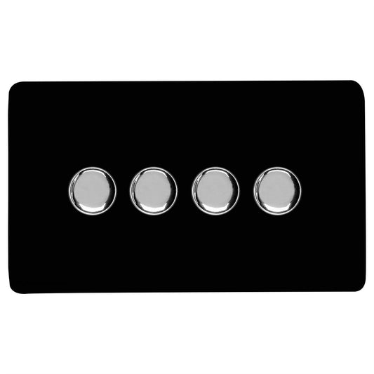 Trendi Switch 4 Gang 1 or 2 way 150w Rotary LED Dimmer Light Switchin Piano Black