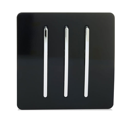 Trendi Switch 3 Gang 1 or 2 way Rocker Light Switchin Piano Black