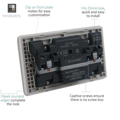 Trendi Switch 2 Gang USB 3100mA Plug Socket in Copper