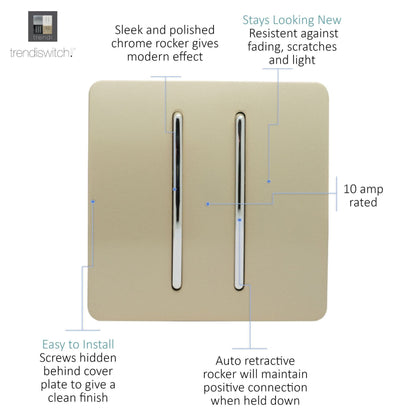 Trendi Switch 2 Gang Retractive Doorbell Switch in Champagne Gold