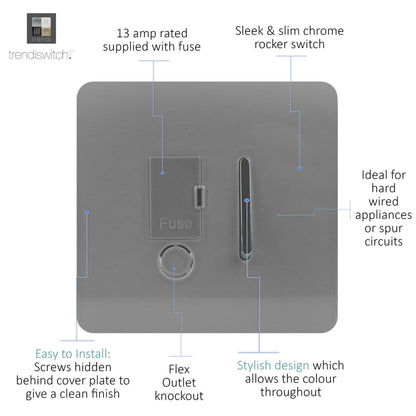 Trendi Switch 13 Amp Fused Spur with Flex Outlet in Light Grey