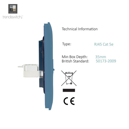 Trendi Switch 1 Gang RJ45 Cat 5e PC Ethernet Socket in Sky Blue