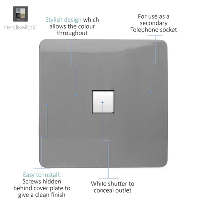 Trendi Switch 1 Gang Cat 3 Telephone Slave Socket in Light Grey