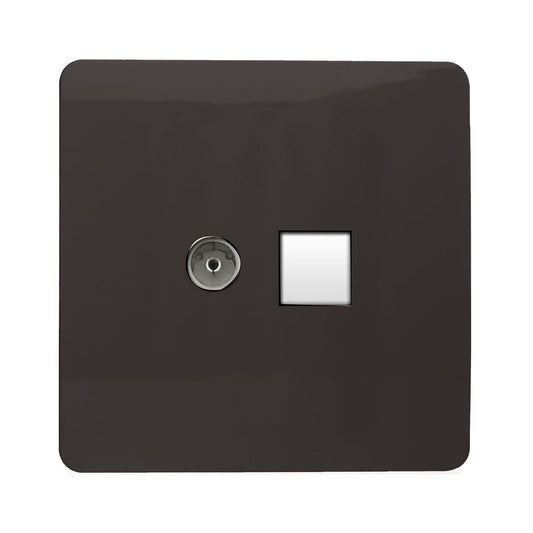 Trendi Switch 2 Gang Female TV Co-Axial & RJ45 Cat 5e PC Ethernet Socketsin Dark Mocha Brown