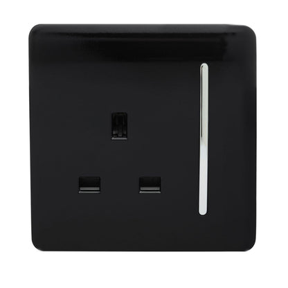 Trendi Switch 1 Gang 13 Amp Switched Plug Socket in Piano Black