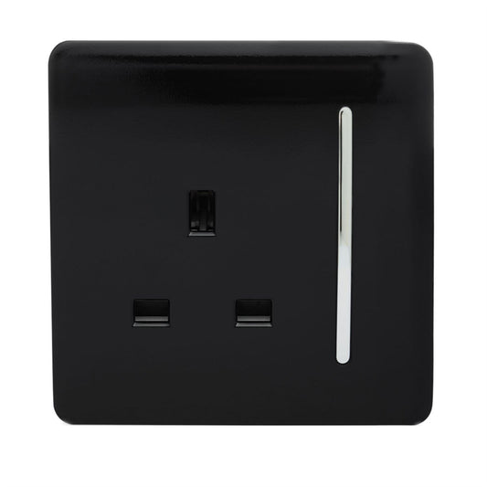Trendi Switch 1 Gang 13 Amp Switched Plug Socketin Piano Black