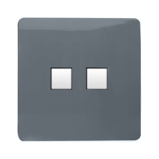 Trendi Switch 2 Gang RJ45 Cat 6 PC Ethernet & Modern Designer Telephone Slave Socketsin Warm Grey