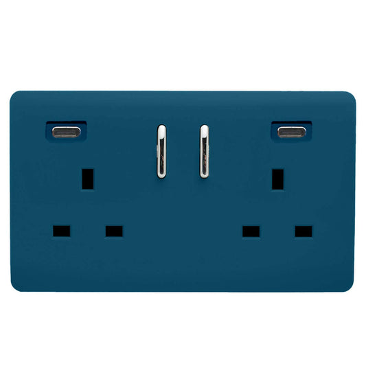 Trendi Switch 2 Gang USB 45W Type C USB Plug Socket in Midnight Blue